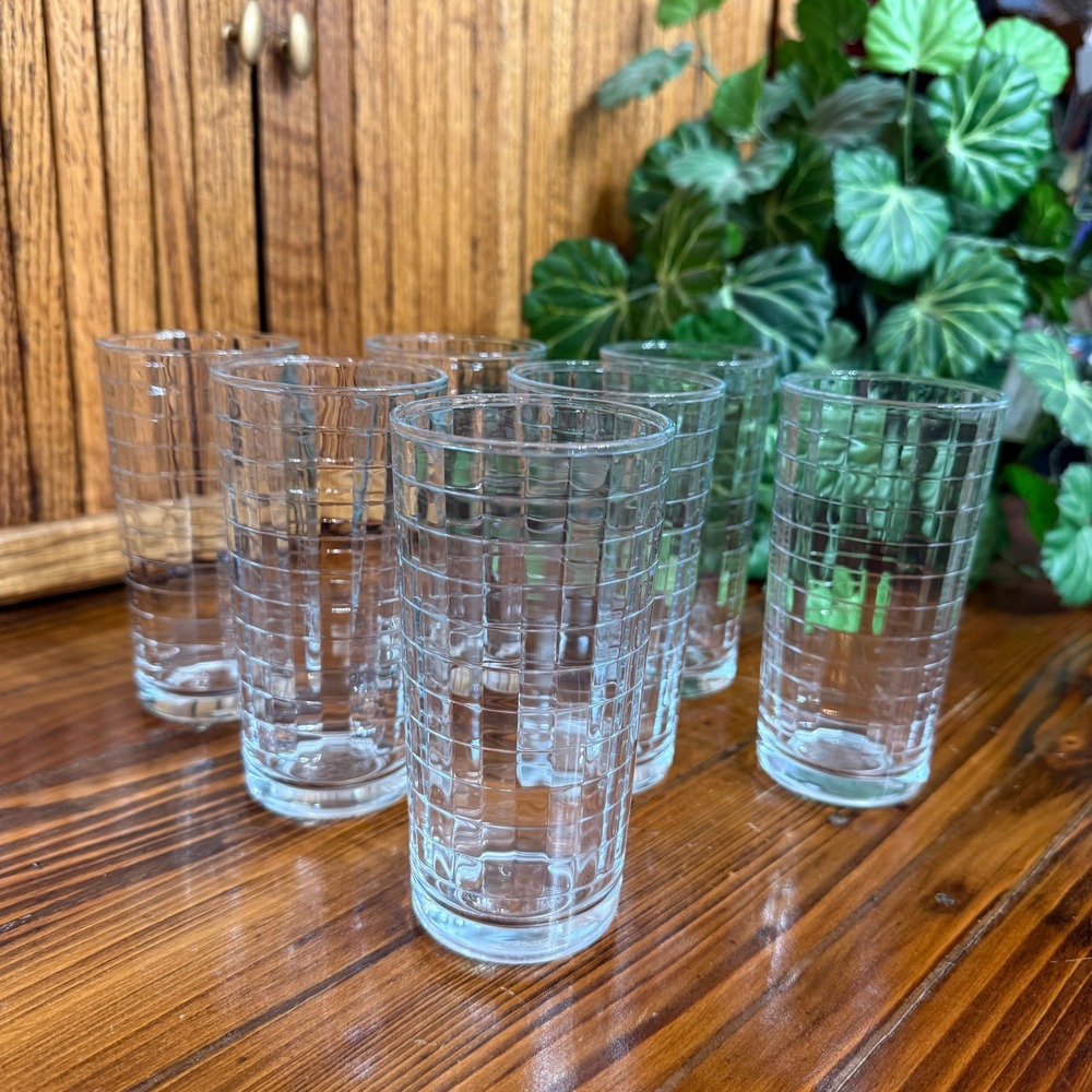 Pasabahce Scotch Block Optic Juice Glasses Set of 7 8oz Clear Vintage Excellent